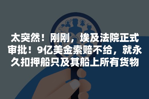 太突然！刚刚，埃及法院正式审批！9亿美金索赔不给，就永久扣押船只及其船上所有货物