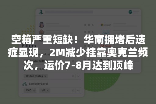 空箱严重短缺！华南拥堵后遗症显现，2M减少挂靠奥克兰频次，运价7-8月达到顶峰