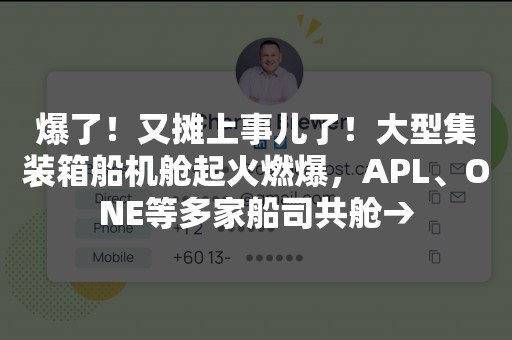 爆了！又摊上事儿了！大型集装箱船机舱起火燃爆，APL、ONE等多家船司共舱→