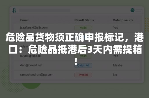 危险品货物须正确申报标记，港口：危险品抵港后3天内需提箱！